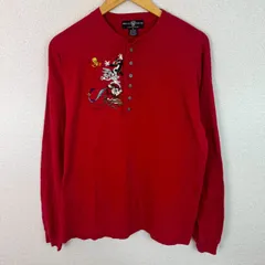 90s WARNER BROS. STUDIO STORE ワーナーブラザース ヘンリーネックシャツ キャラクター レッド Mサイズ メンズ 古着 レトロ アメカジ