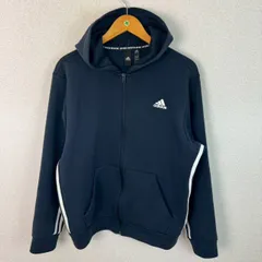 adidas アディダス フルジップ スウェット パーカー ロゴプリント ネイビー J/Oサイズ メンズ 古着 スポーツMIX ストリート