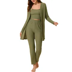 cheibear レディース アンダーウェア ナイトウェア パンツ カーディガン ニット cheibear Womens Knit Lounge Sleepwear Pantshrug Cardigan 3ps Pajama Set Green グリーン