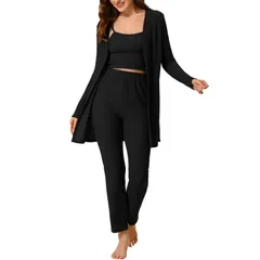 cheibear レディース アンダーウェア ナイトウェア パンツ カーディガン ニット cheibear Womens Knit Lounge Sleepwear Pantshrug Cardigan 3ps Pajama Set Black ブラック