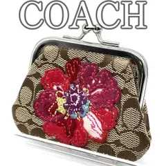 COACH コーチ がま口 コインケース シグネチャー キャンバス 花柄 小銭入れ コンパクト 財布 パース ブラウン レディース 可愛い フラワー