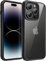 JETech iPhone 14 Pro 6.1インチ用 ケース 耐衝撃スマホバンパーカバー ソリッドカラー マットTPUフレーム 傷つけ防止 クリアバック (スペースブラック)