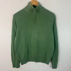 90s TOMMY HILFIGER トミーヒルフィガー ハーフジップニット セージグリーン Mサイズ メンズ 古着 アメカジ クラシック