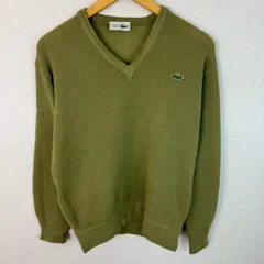 90s CHEMISE LACOSTE ラコステ Vネックニット ロゴ刺繍 アースカラー グリーン 3サイズ メンズ 古着 レトロ アメカジ クラシック