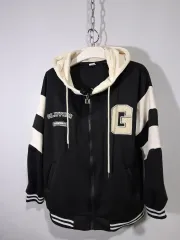 黒/白 バイカラー フード ジップアップ ジャケット