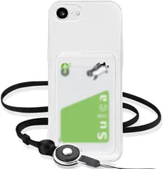 【在庫セール】適用 iPhone16E ケース クリア 背面 カード収納 アイフォン 16E スマホケース 透明 ストラップ 2本付き 適用 いphone16E カード 背面収納 カバー case ストラップホール 首掛け ネックストラップ ハンドストラップ