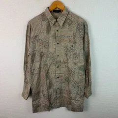 長袖シャツ 総柄 アースカラー ベージュ メンズ 古着 モード レトロ アメカジ ストリート　レーヨン　レーヨンシャツ