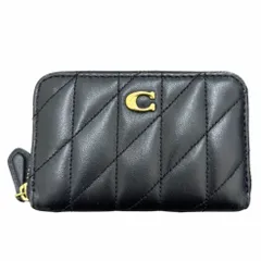 コーチ コインケース ブラック CM505 小銭入れ キルティング スモール ジップ アラウンド レザー コンパクト シンプル レディース COACH