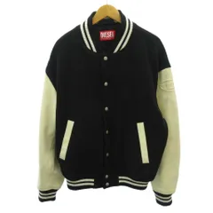 ディーゼル DIESEL スタジャン ジャケット ブルゾン ウール 切替 レザー 50 黒 白 ブラック ホワイト 0206