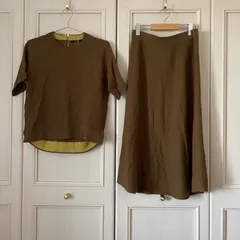 -/ バンヤードストーム BARNYARDSTORM　セットアップ　ニット　半袖　スカート　お呼ばれ　デート　オフィスカジュアル　食事会　無地　カーキ