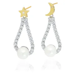 【好評】【パールピアス】[Adelina Style] ピアス レディース 人気 ラインストーン 揺れる 真珠 パールピアス 1ペア スタッドピアス キュービックジルコニア S925 純銀製 金属アレルギー対応 (タイプB)