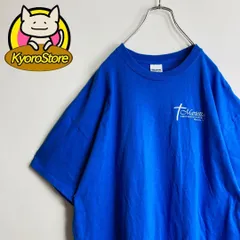 【a051】Tシャツ ワンポイント バックプリント ゆるだぼ 青 古着