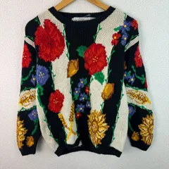 90s the eagle's eye イーグルズアイ ニット セーター 総柄 花柄 ブラック Mサイズ メンズ 古着 レトロ アメカジ