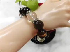 在庫処分 天然石 タイガーアイ16.3～16.6mm玉+水晶四神ブレスレット 内周19.0cm 　　261221131