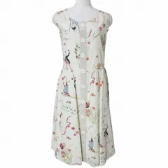 ロイスクレヨン Lois CRAYON アンジェラ柄 ワンピース 13001146 ひざ丈 ノースリーブ ギャザーフレア ウエストリボン M アイボリー X