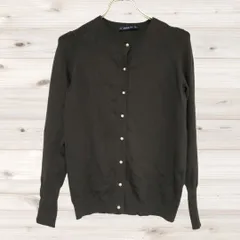 A1166 ザラ ZARA カーディガン 長袖(S) 緑 無地 Uネック