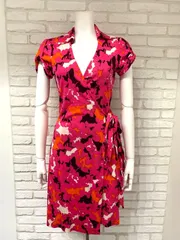 630 DIANE von FURSTENBERG ダイアンフォンファステンバーグ キャバクラ ドレス ミディ シャツドレス Vネック 花柄 総柄 半袖ワンピース キャバドレス F