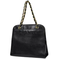 シャネル CHANEL ロゴ チェーン トートバッグ ハンドバッグ トートバッグ キャビアスキン ブラック レディース 【中古】