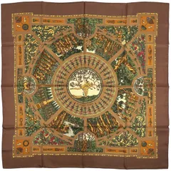 エルメス HERMES カレ90 Le Songe de Poliphile ポリフィルの夢想 スカーフ シルク ブラウン マルチカラー レディース 【中古】