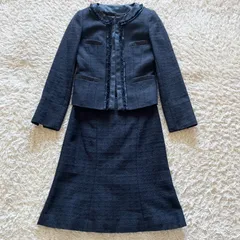 UNTITLED アンタイトル 日本製　ツイード セットアップ ノーカラージャケット スカート フォーマル セレモニースーツ ママスーツ 卒業式 入学式 七五三 ネイビー サイズ1