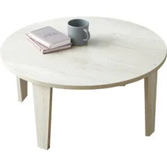 【在庫セール】萩原 ローテーブル センターテーブル 机 【木目調天板がスタイリッシュ】 折りたたみ 完成品 丸型 円形 軽量 ヴィンテージ リビング 直径68 高さ32 ホワイト MT-6868WS