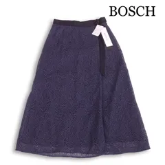 【新品 未使用】 BOSCH ボッシュ 通年★ 総柄 レース Aライン フレア スカート Sz.36 レディース 紺 ネイビー