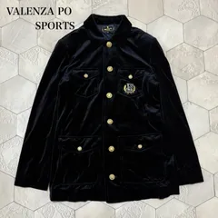 VALENZA PO SPORTS ベロアジャケット 40 ブラック 金ボタン 刺繍ワッペン トリアセテート混 高級感 ヴィンテージ風