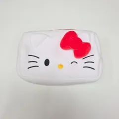 ​【韓国限定】ハローキティ 刺繍デザイン マチ付きポーチ（ホワイト・大容量）