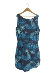 オーシャンパシフィック OCEAN PACIFIC ワンピース ノースリーブ ひざ丈 ボタニカル サイズL ブルー ネイビー QQQ