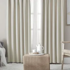 【人気商品】Hansleep カーテン 1級遮光 4枚組 セット ベージュ 幅100cm丈185cm UVカット 断熱 防寒 防音 省エネ 厚手 無地 おしゃれ 洗える 寝室 リビング用 (ドレープカーテン2枚・レースカーテン2枚)