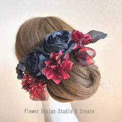 黒い薔薇とドットリボンのヘッドドレス　髪飾り　赤　黒　黒い薔薇　ドット　水玉　フラメンコ　発表会　ヘッドピース