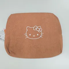​【韓国限定】ハローキティ 刺繍デザイン マチ付きポーチ（ブラウン・大容量）