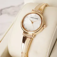 箱付き✨ANNE KLEIN アンクライン レディース 腕時計 クウォーツ ゴールド ベージュ ストーン装飾 ホワイトシェル風 文字盤