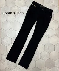 ROBIN’S JEAN ロビンズジーン 26 ブラックデニム ゴールド刺繍 ウィングデザイン USA製 ストレート フレア風 高級 刺繍ロゴ レディース