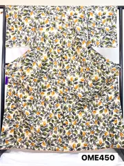 【着物】リメイク用　銘仙　アンティーク着物　アンティーク　正絹　袷　葉柄　着物　和装　OME450