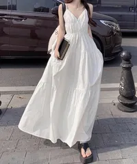 キャミワンピースVネックロングワンピース