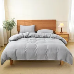 新品 HOdo Home 布団カバー シングル 3点セット 洗いざらし やわらか 布団カバー 布団カバーセット ボックスシーツ 枕カバー 寝具カバーセット 吸水速乾 丸洗いOK 肌に優しい 無地 シンプル オールシーズン ピーチスキン加工 (シングル ライトグ