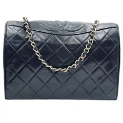 【中古】 CHANEL シャネル ヴィンテージ ココマーク マトラッセ チェーンショルダーバッグ ラムスキン 黒 1番台 ゴールド金具 フルフラップ 25026583 MK