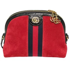 【中古】 GUCCI グッチ オフディア シェリーライン GGマーモント 499621 スエード レッド ゴールド金具 ショルダーバッグ パテントレザー 25026586 MK