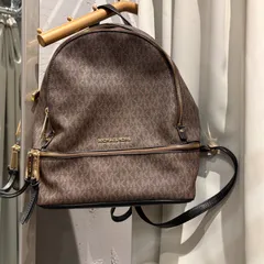 【東あずま店　併売品】　MICHAEL　KORS　マイケルコース　モノグラム　monogram　ブラウン　leather　レザー　本革　リュック　バックパック　お呼ばれ　デート　オフィスカジュアル　食事会