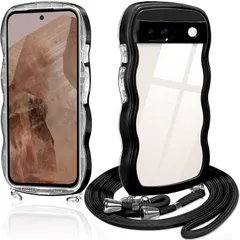 【新着商品】Google Pixel 8a 用の ケース クリア ショルダー グーグル ピクセル8a スマホケース 透明 TPU カバー ストラップ付き 肩掛け 首掛け 紐付き 斜めがけ 創意 個性 可愛い かわいい 韓国 耐衝撃(ブラック)