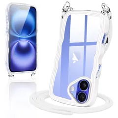 【数量限定】iPhone 16 用の ケース ショルダー クリア いPhone16 カバー スマホケース 創意 個性 肩掛け 首掛け 斜めかけケース 可愛い かわいい 韓国 透明 TPU 薄型 耐衝撃 アイフォン16(ホワイト)