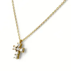 ヴァンドーム青山 VENDOME AOYAMA クロスモチーフ デザインネックレス YG イエローゴールド ペンダント メレダイヤ 十字架 ネックレス K18 ダイヤモンド レディース 【中古】