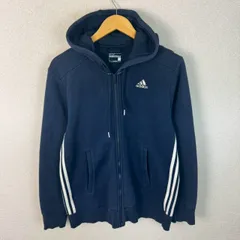 adidas アディダス フルジップ スウェット パーカー ロゴ刺繍 ネイビー Lサイズ メンズ 古着 スポーツMIX ストリート