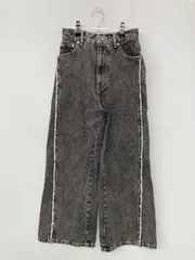 OLIVE des OLIVE オリーブデオリーブ デニムパンツ S ブラック フルレングス 無地 フリンジ ワイド・ルーズ ストレート ハイウエスト ウエストゴム・紐 ヴィンテージ