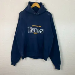 90s Hanes ヘインズ スウェット パーカー ロゴプリント ネイビー XLサイズ メンズ 古着 ストリート アメカジ