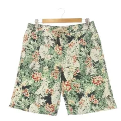 コロンビア Columbia ショートパンツ アウトドアウエア L 緑 グリーン ボタニカル柄 ハーフ丈 ドローストリングウエスト /CK33 ■GY59