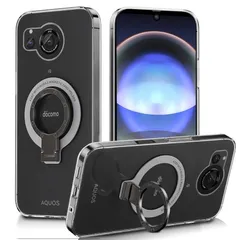 【新品】 対応 AQUOS R8 ケース SH-52D 透明 リング付き アクオスR8 クリア スマホケース タンド機能 ストラップホール付き 擦り傷防止 滑り止め 落下防止 0