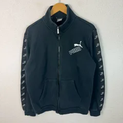 PUMA プーマ スウェット ジップアップ フルジップ ロゴプリント ブラック XLサイズ 古着 スポーツMIX ストリート