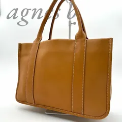 【B4471】 agnes b. アニエスベー トートバッグ レザー キャンバス ブラウン ステッチ 大容量 レディース シンプル A4収納可